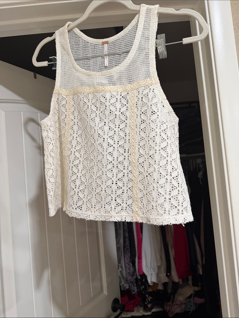Free People Ivory Crochet Mesh Tank